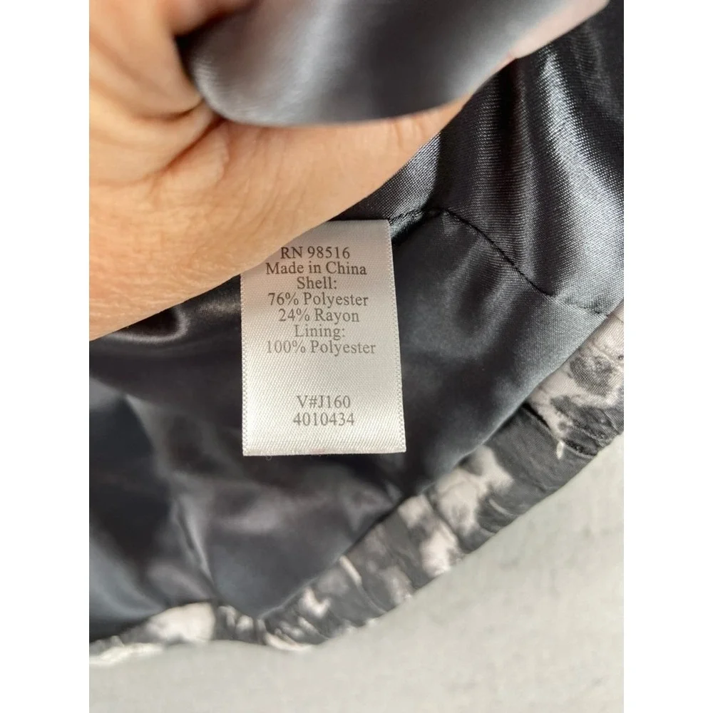 Coldwater Creek Jacket Blazer Womens L Black White Abstract‎ Crinkle Open Front